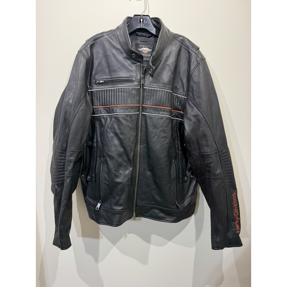 Harley-Davidson H-D Embroidered Logo Leather Jacket Black Men's L Biker